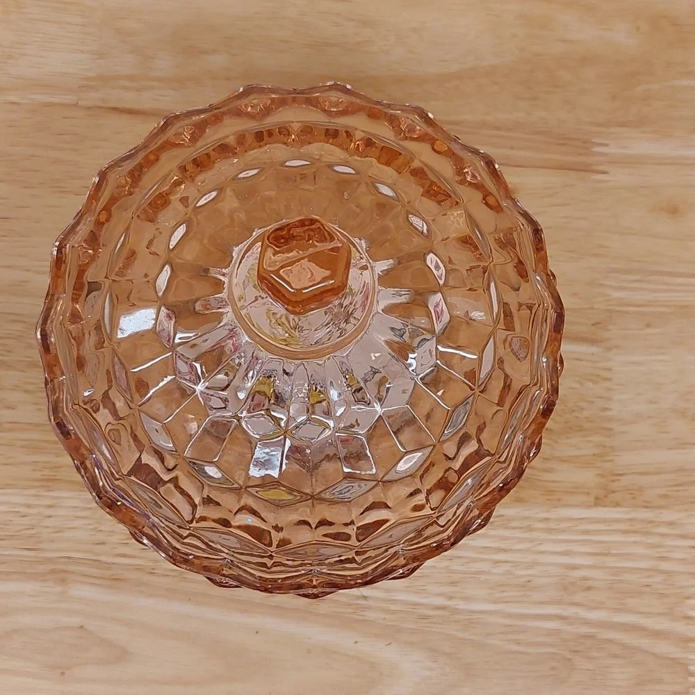 Pink Art Glass Lided Candy/ trinket Dish Compote Vintage MCM